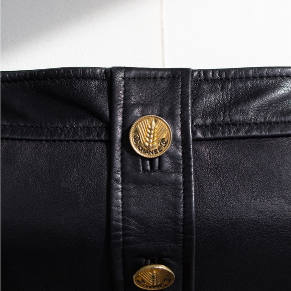 Chanel Vintage S/S 1987 Black Lambskin Leather Lace Gold Wheat Mini Dress - Picture 10 of 16